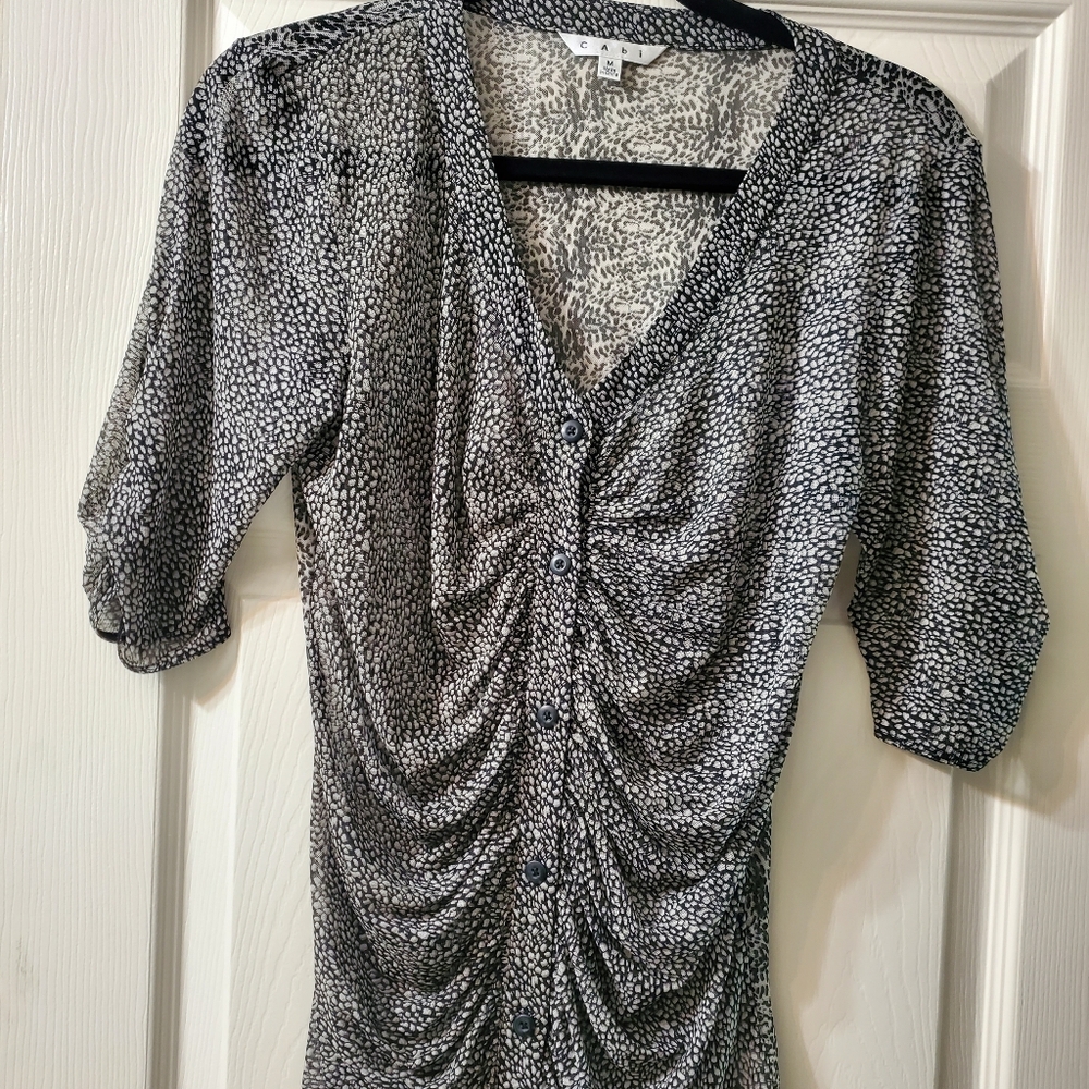 CAbi black white sheer blouse, size M, style 241